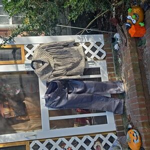 Chico's Metallic Shawl "Mermaid" Knotted Sweater and Platinum Silver Pant Outfit